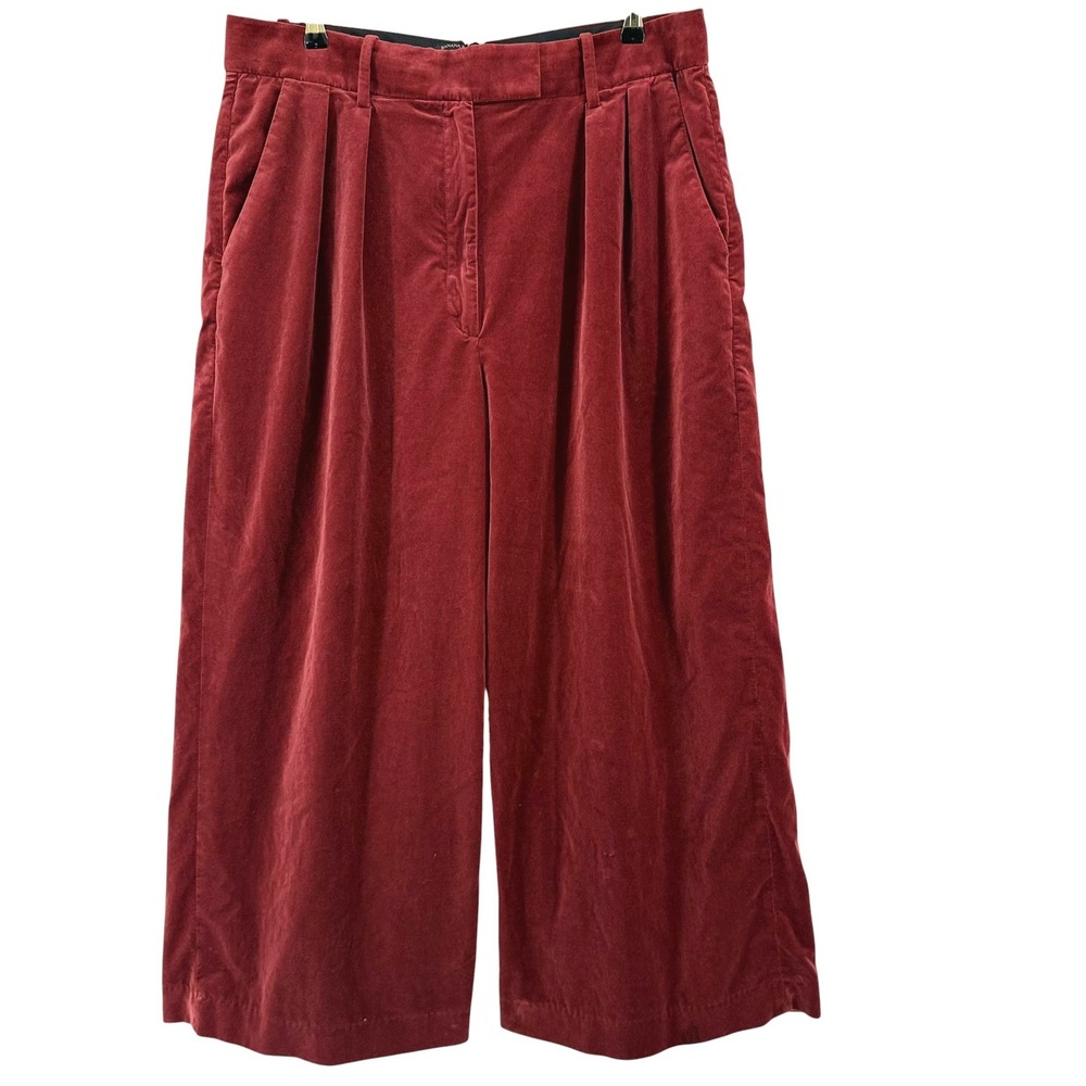 Banana Republic Womens 16 Burgundy Cotton Velvet Pleated Wide Leg Crop Pants